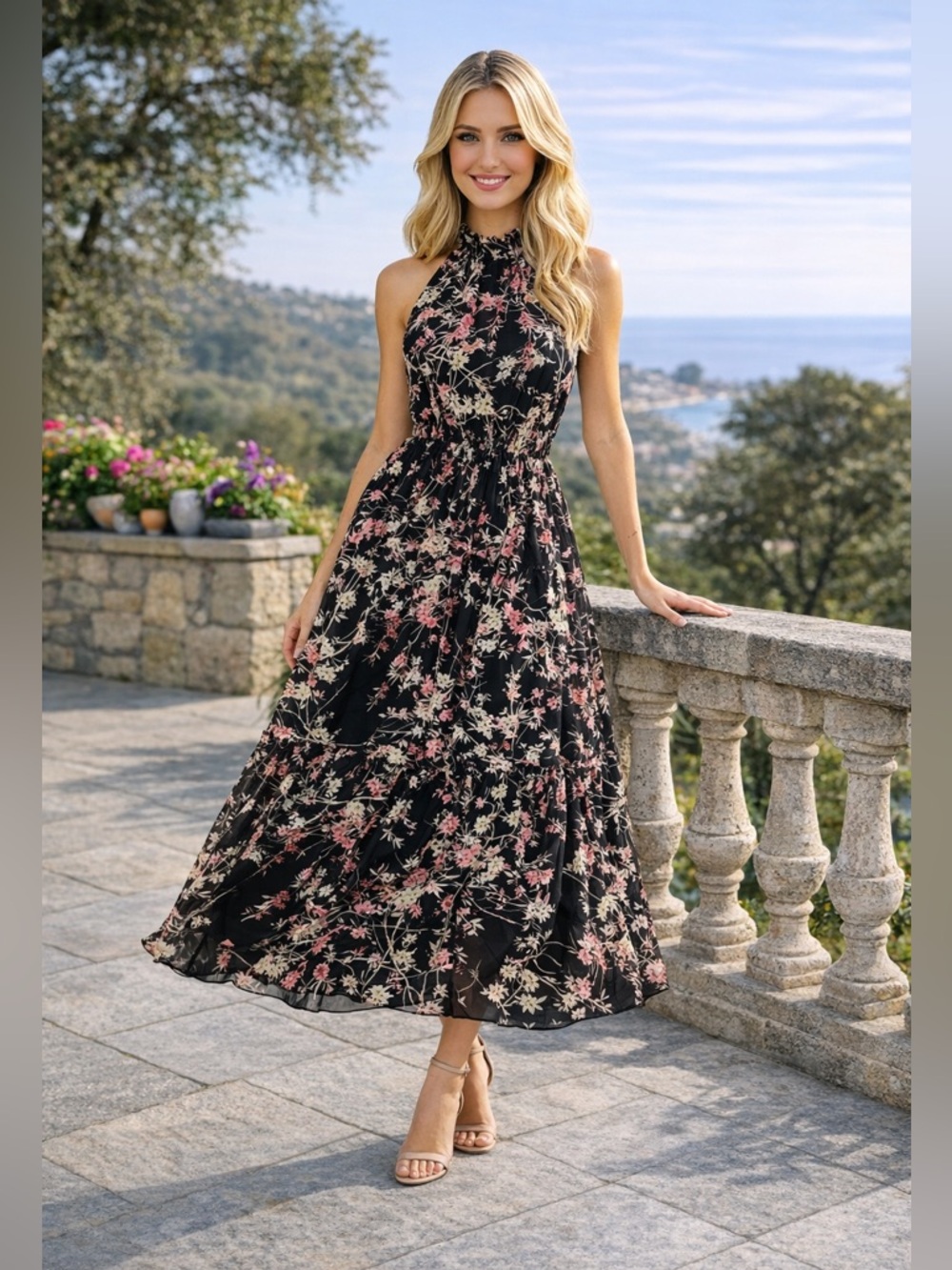 New Taylor Dresses Cut Away Floral Print Maxi Dress